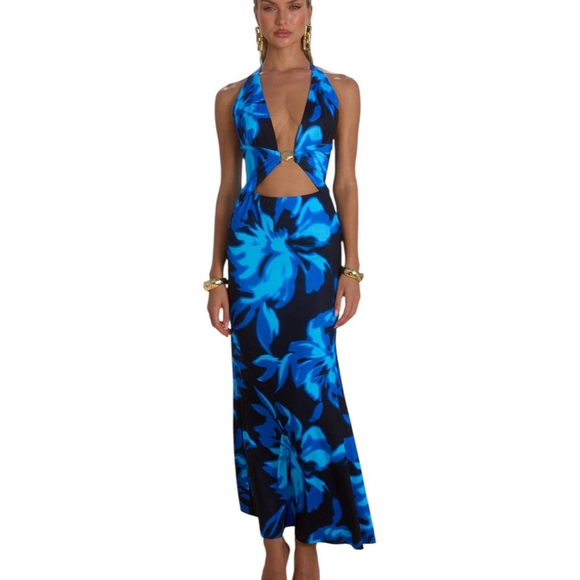 Runaway The Label HALSTON MAXI DRESS - AGAVE BLUE in Sz S - Picture 1 of 11